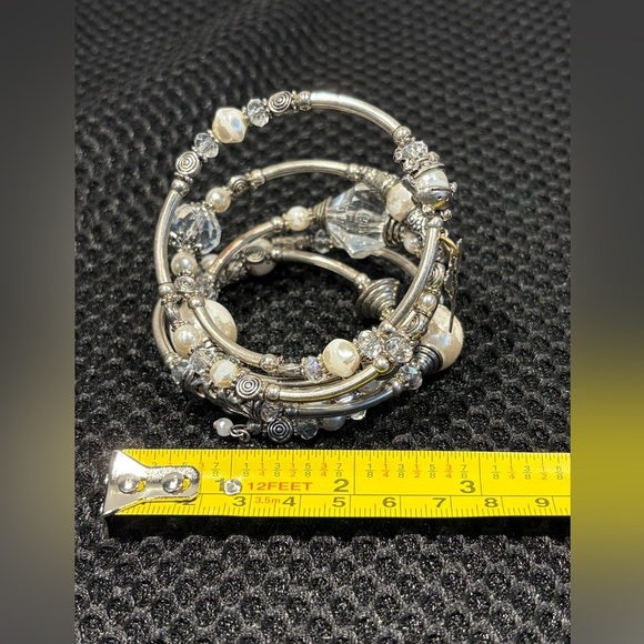 Boho Multi Strand Silver Tone Beaded Bracelet - Picture 9 of 14